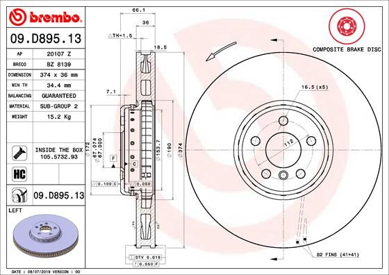 Тормозной диск BREMBO 09D89513