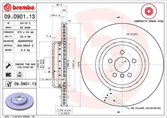 Тормозной диск BREMBO 09D90113
