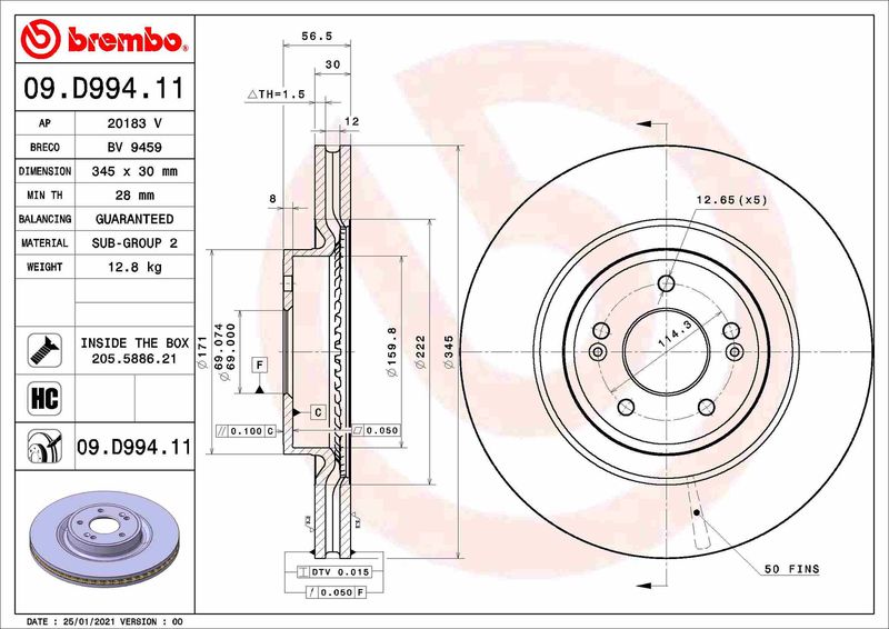 Тормозной диск BREMBO 09D99411