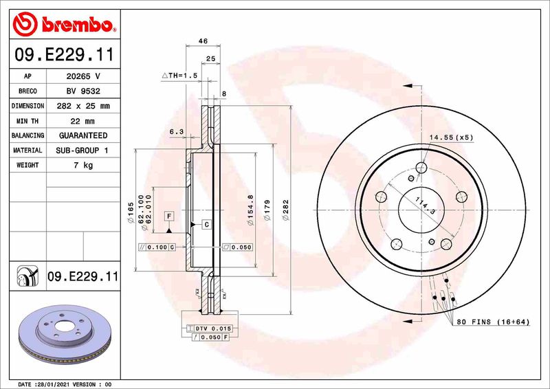 Тормозной диск BREMBO 09E22911