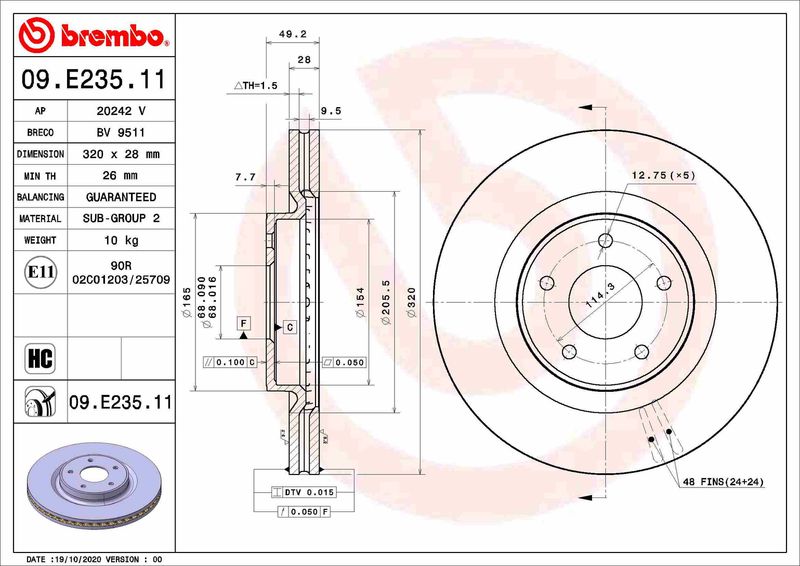 Тормозной диск BREMBO 09E23511