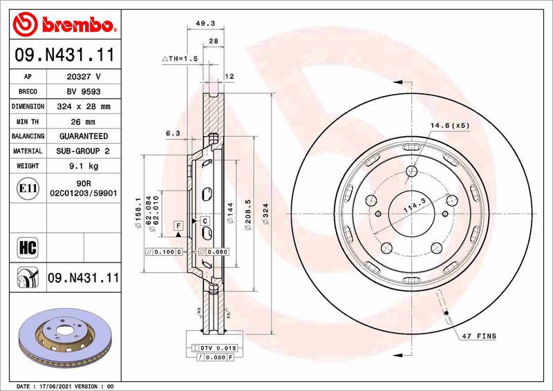 Тормозной диск BREMBO 09N43111