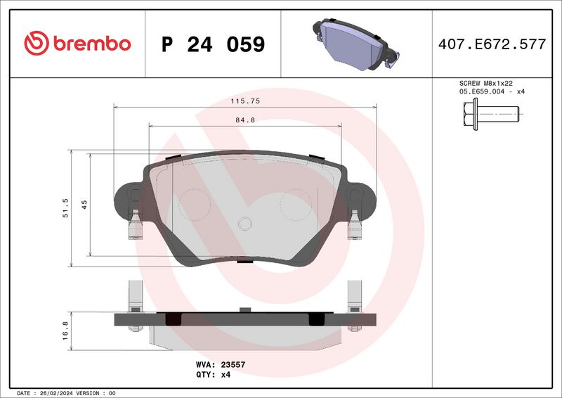 Комплект тормозных колодок, дисковый тормоз BREMBO P24059