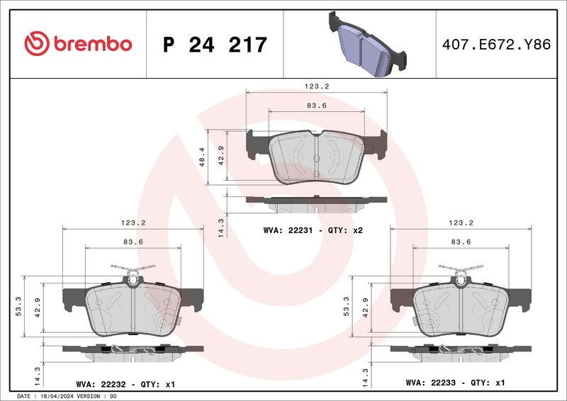 Комплект тормозных колодок, дисковый тормоз BREMBO P24217
