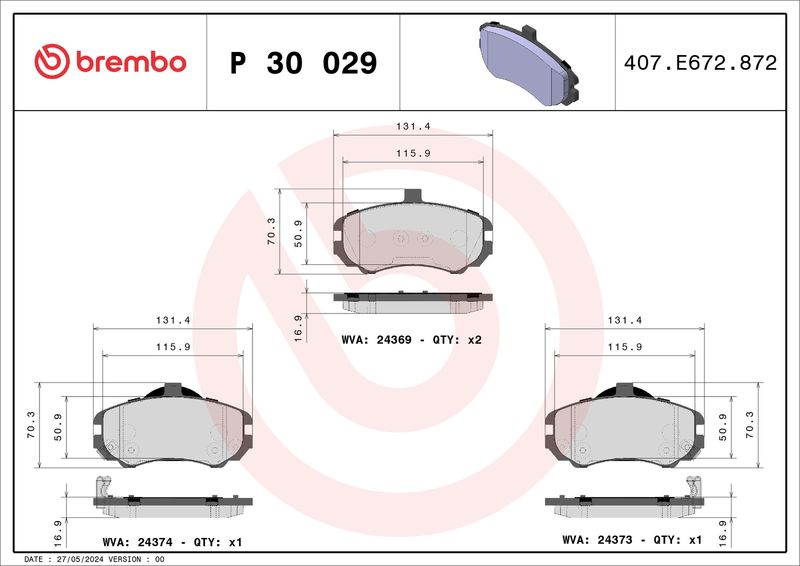 Комплект тормозных колодок, дисковый тормоз BREMBO P30029