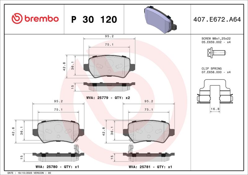 Комплект тормозных колодок, дисковый тормоз BREMBO P30120