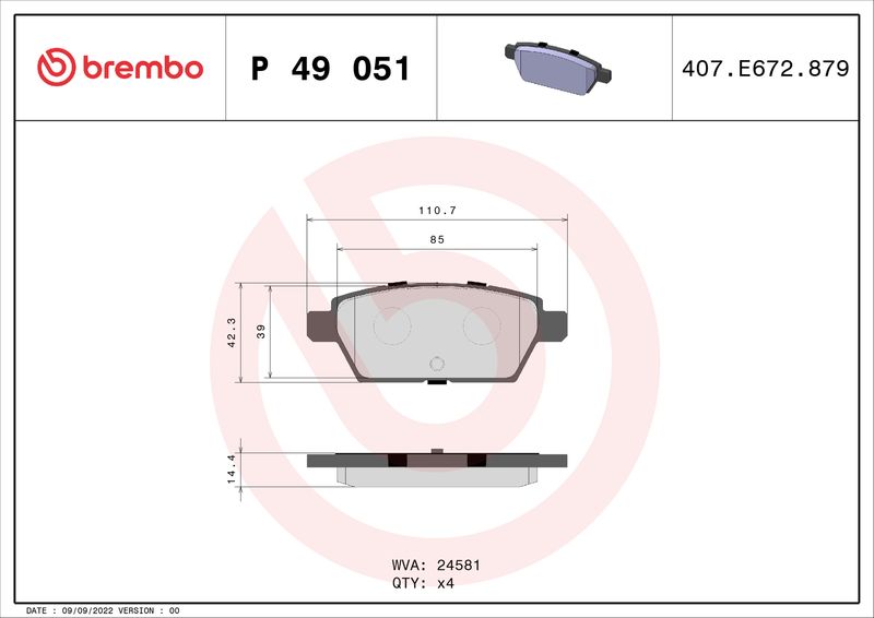 Комплект тормозных колодок, дисковый тормоз BREMBO P49051
