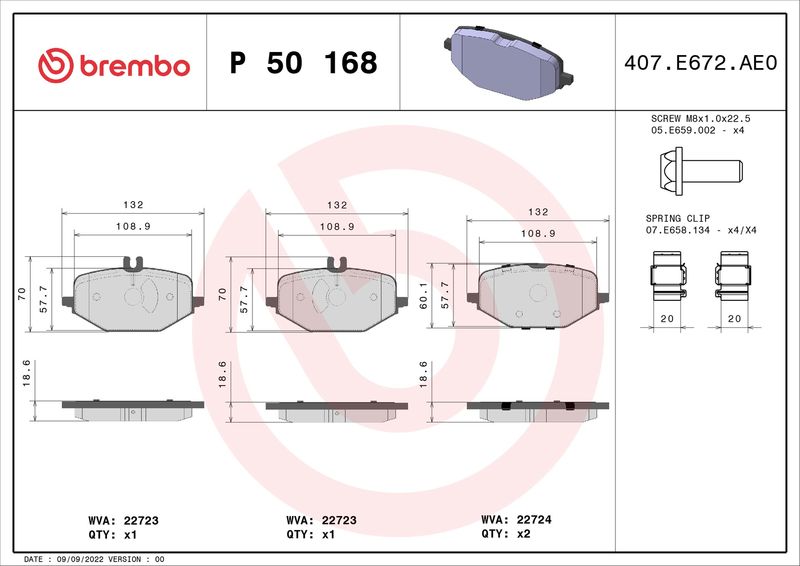 Комплект тормозных колодок, дисковый тормоз BREMBO P50168