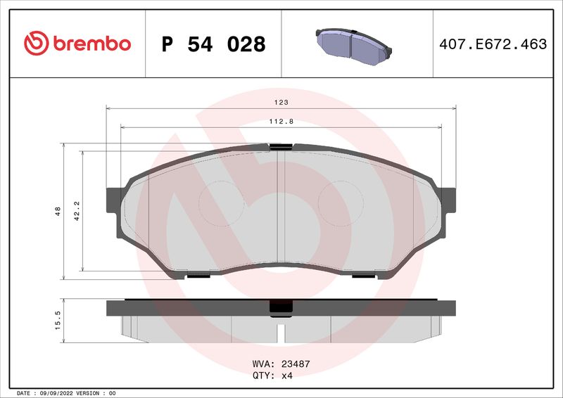 Комплект тормозных колодок, дисковый тормоз BREMBO P54028