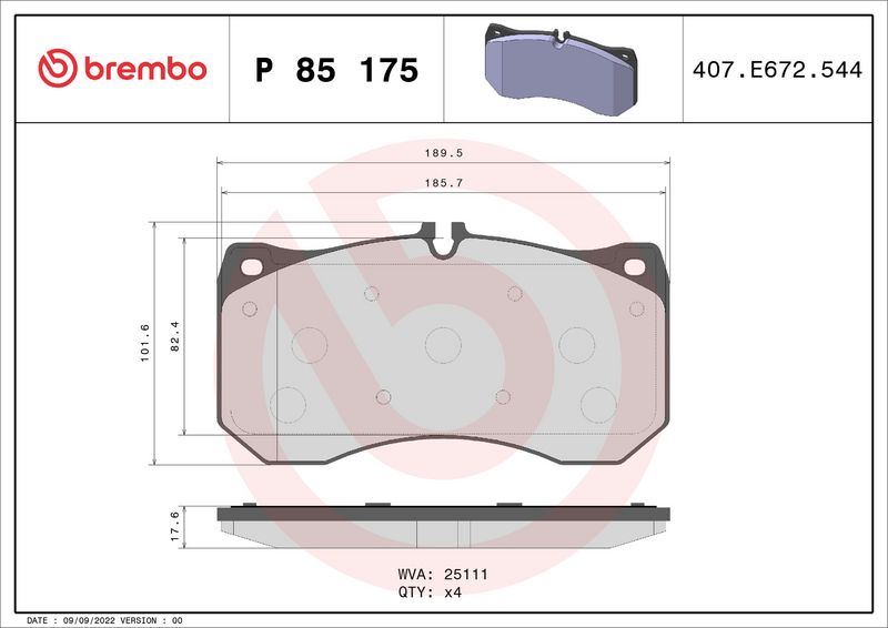 Комплект тормозных колодок, дисковый тормоз BREMBO P85175
