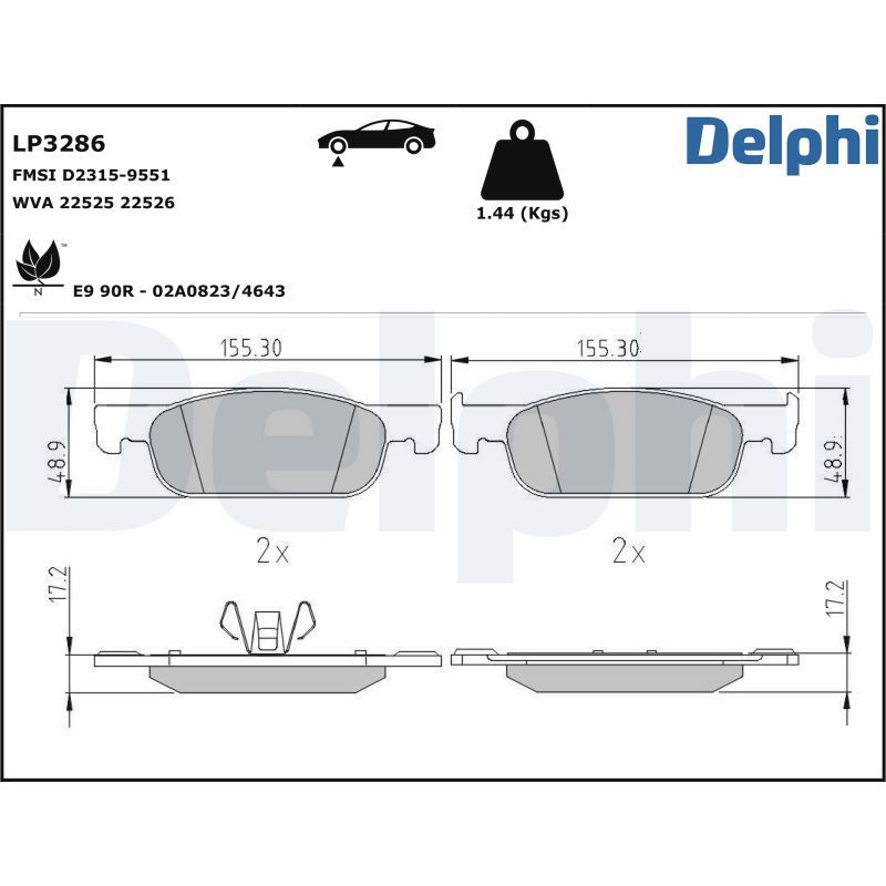 Комплект тормозных колодок, дисковый тормоз DELPHI LP3286