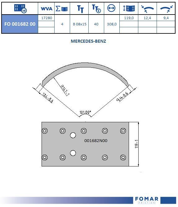 Комплект тормозных башмаков, барабанные тормоза FOMAR FO00168200