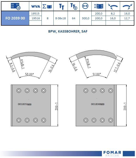 Комплект тормозных башмаков, барабанные тормоза FOMAR FO203900