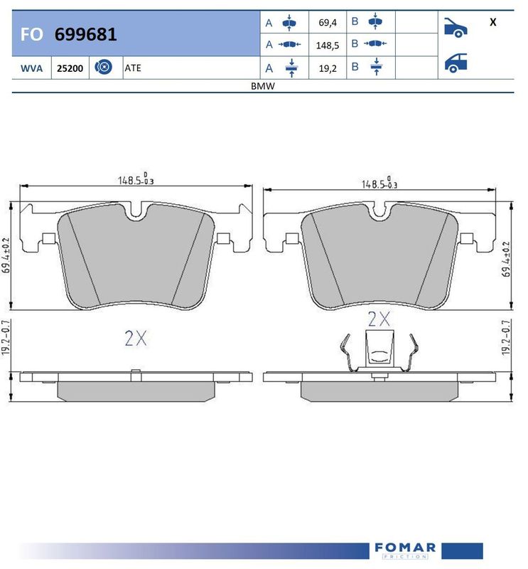 Комплект тормозных колодок, дисковый тормоз FOMAR FO699681
