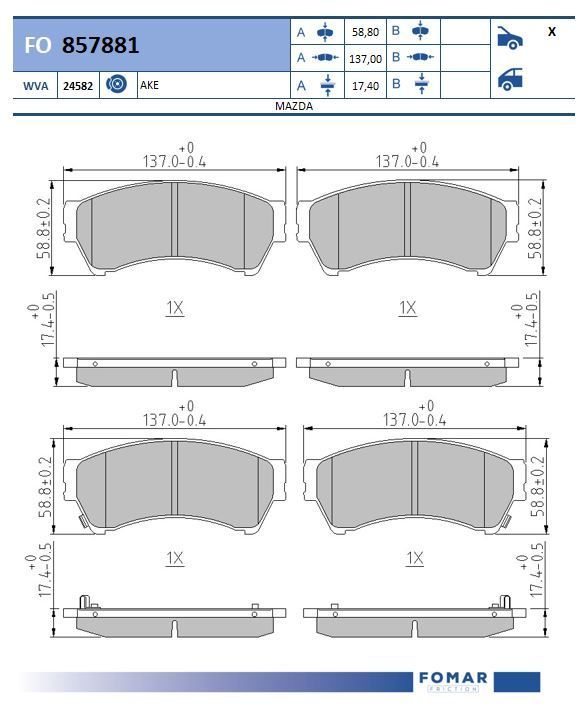 Комплект тормозных колодок, дисковый тормоз FOMAR FO857881