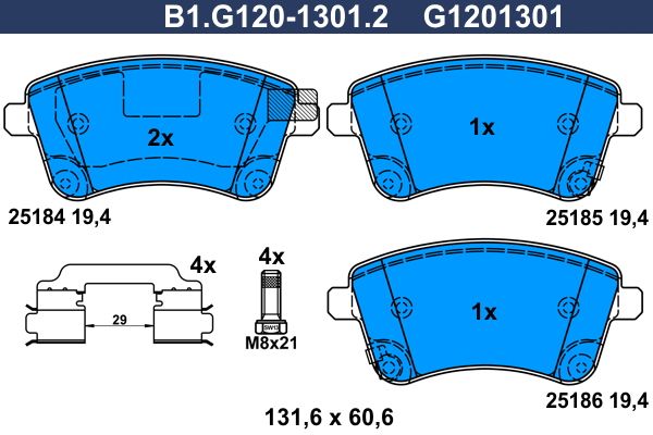 Комплект тормозных колодок, дисковый тормоз GALFER B1G12013012