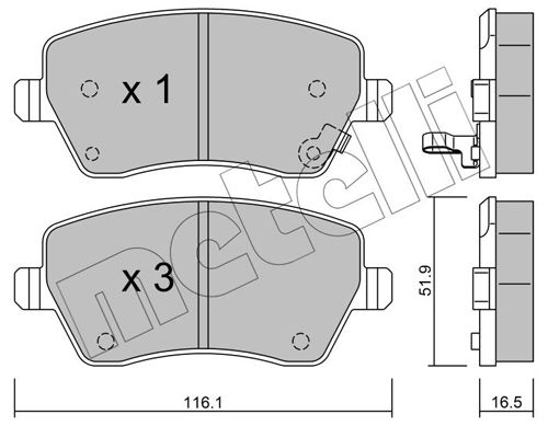 Комплект тормозных колодок, дисковый тормоз METELLI 2204851