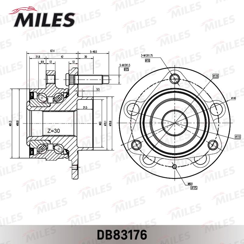 Комплект подшипника ступицы колеса MILES DB83176