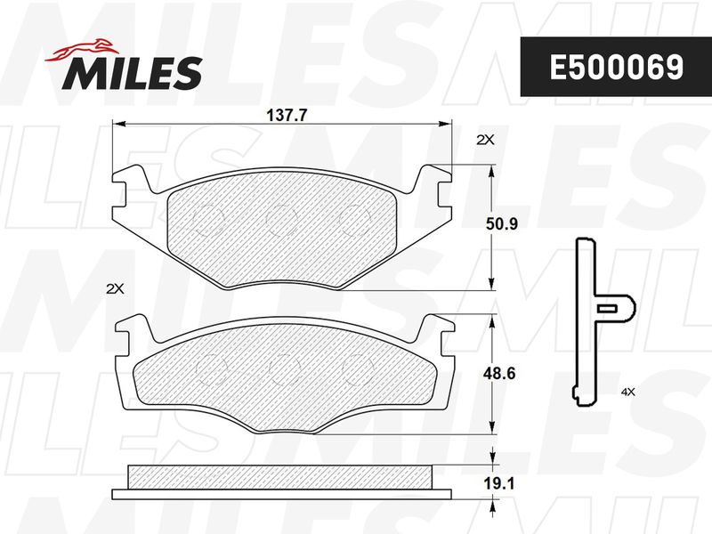 Комплект тормозных колодок, дисковый тормоз MILES E500069