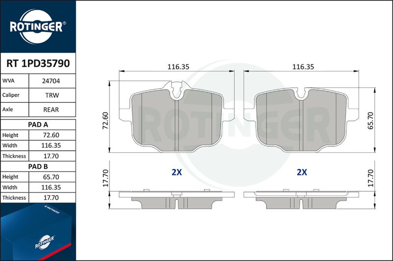 Комплект тормозных колодок, дисковый тормоз ROTINGER RT1PD35790