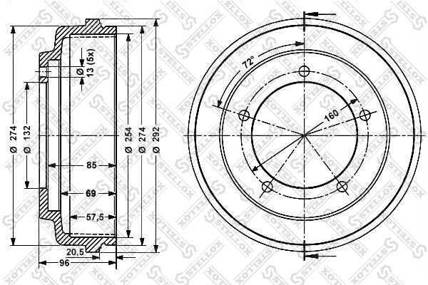 Тормозной барабан STELLOX 60262508SX