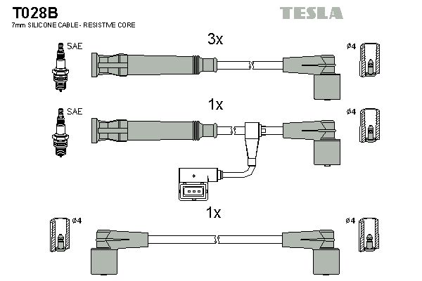 Комплект проводов зажигания TESLA T028B