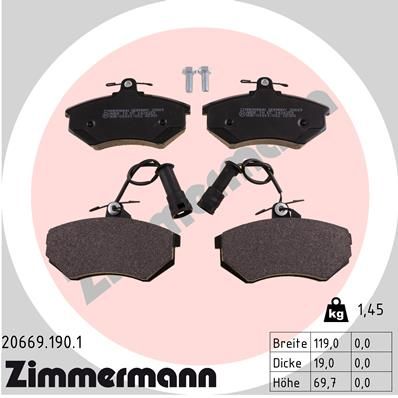 Комплект тормозных колодок, дисковый тормоз ZIMMERMANN 206691901