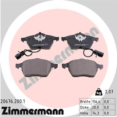 Комплект тормозных колодок, дисковый тормоз ZIMMERMANN 206762001