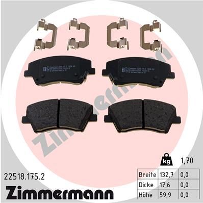 Комплект тормозных колодок, дисковый тормоз ZIMMERMANN 225181752
