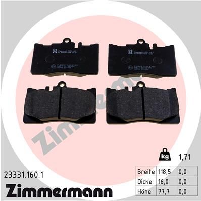 Комплект тормозных колодок, дисковый тормоз ZIMMERMANN 233311601