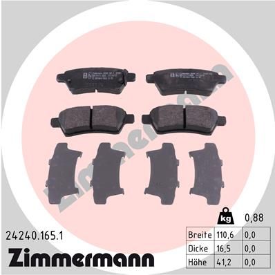 Комплект тормозных колодок, дисковый тормоз ZIMMERMANN 242401651