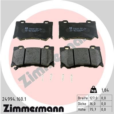 Комплект тормозных колодок, дисковый тормоз ZIMMERMANN 249941601