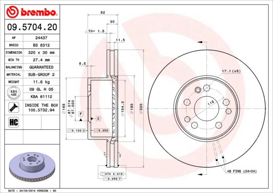 Тормозной диск BREMBO 09570420