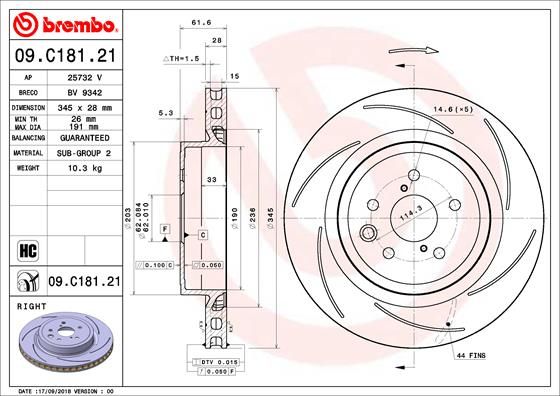 Тормозной диск BREMBO 09C18121