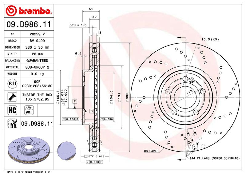 Тормозной диск BREMBO 09D98611