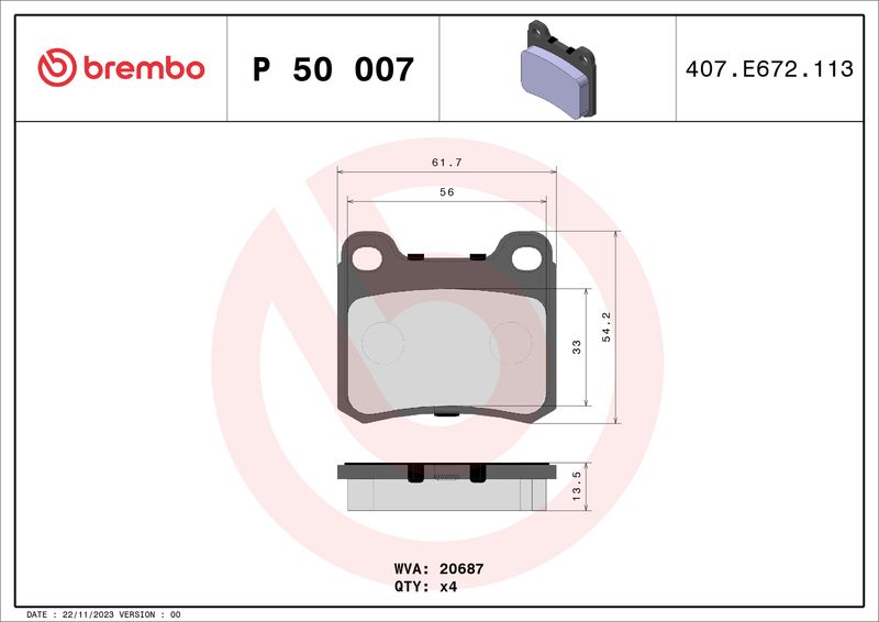 Комплект тормозных колодок, дисковый тормоз BREMBO P50007