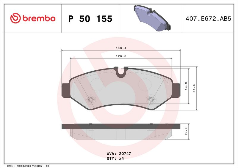 Комплект тормозных колодок, дисковый тормоз BREMBO P50155