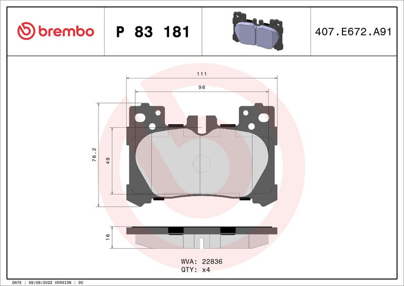 Комплект тормозных колодок, дисковый тормоз BREMBO P83181
