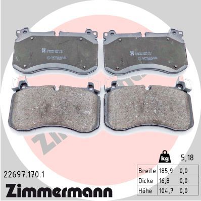 Комплект тормозных колодок, дисковый тормоз ZIMMERMANN 226971701