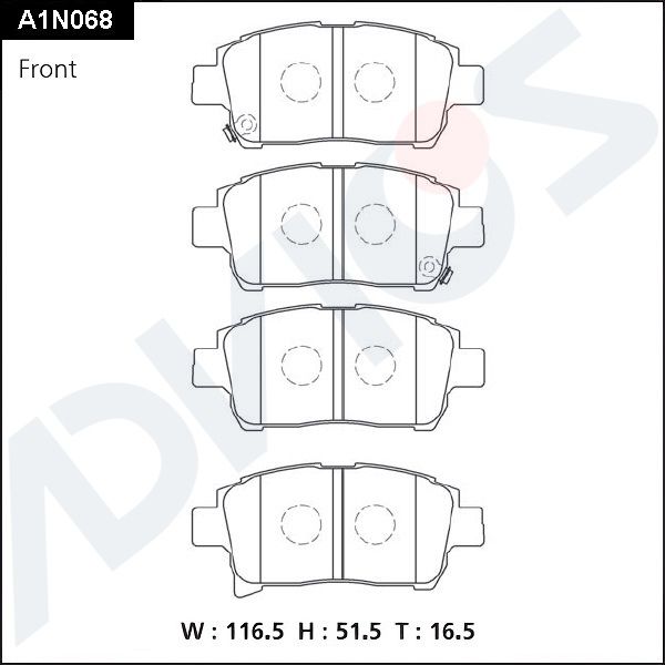 Комплект тормозных колодок, дисковый тормоз ADVICS A1N068