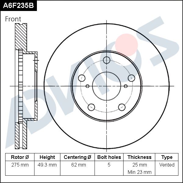 Тормозной диск ADVICS A6F235B