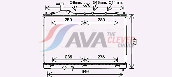 Радиатор, охлаждение двигателя AVA MT2262