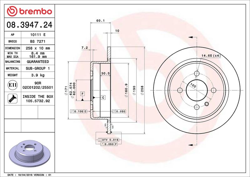 Тормозной диск BREMBO 08394724