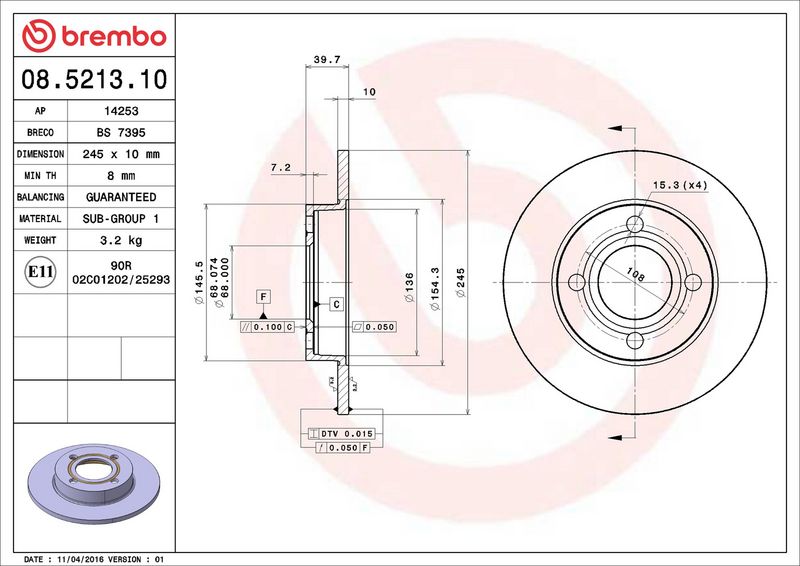 Тормозной диск BREMBO 08521310