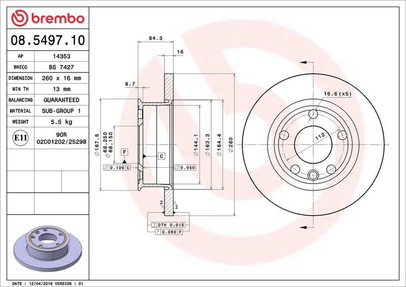 Тормозной диск BREMBO 08549710