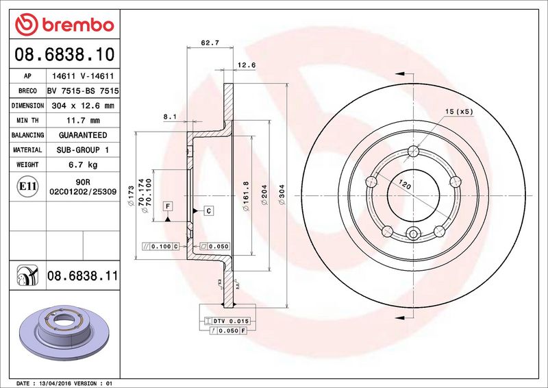 Тормозной диск BREMBO 08683810