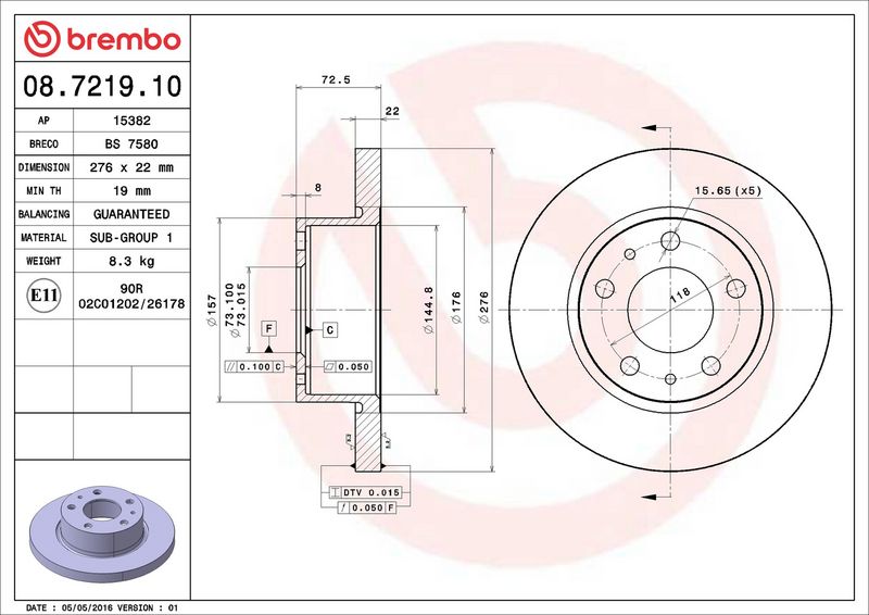 Тормозной диск BREMBO 08721910
