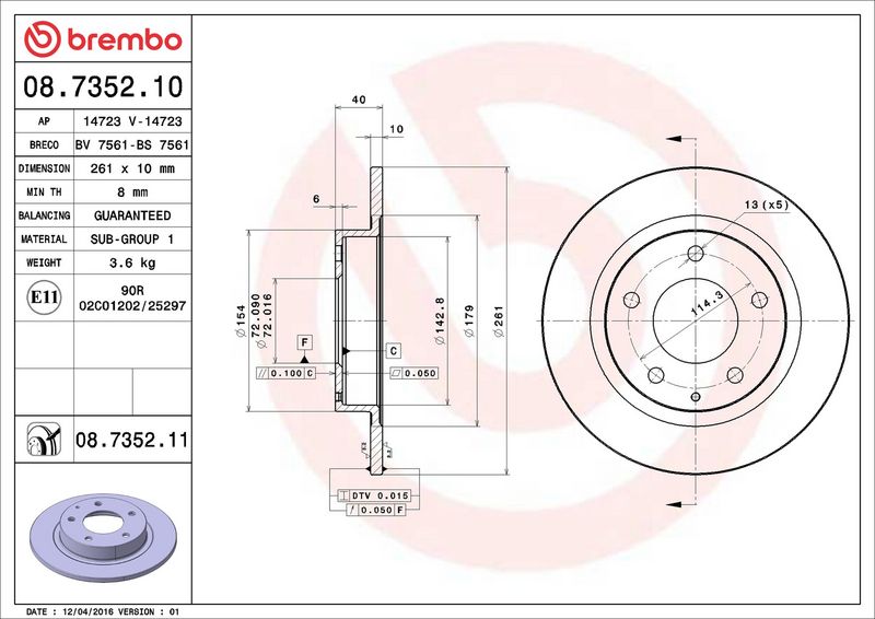 Тормозной диск BREMBO 08735211