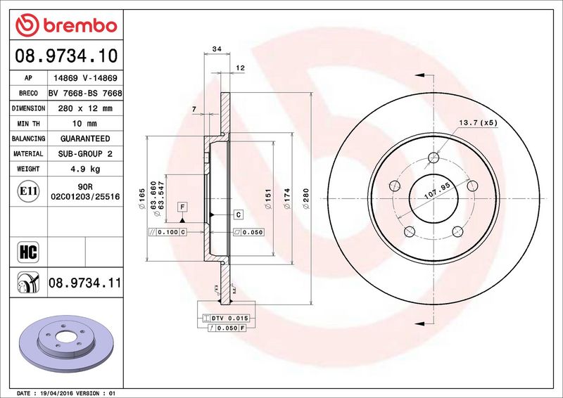 Тормозной диск BREMBO 08973410