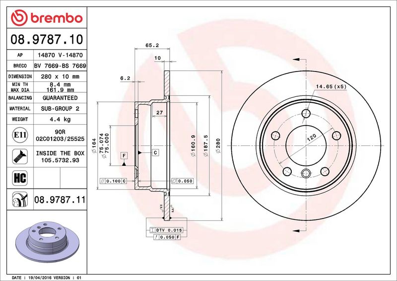 Тормозной диск BREMBO 08978710